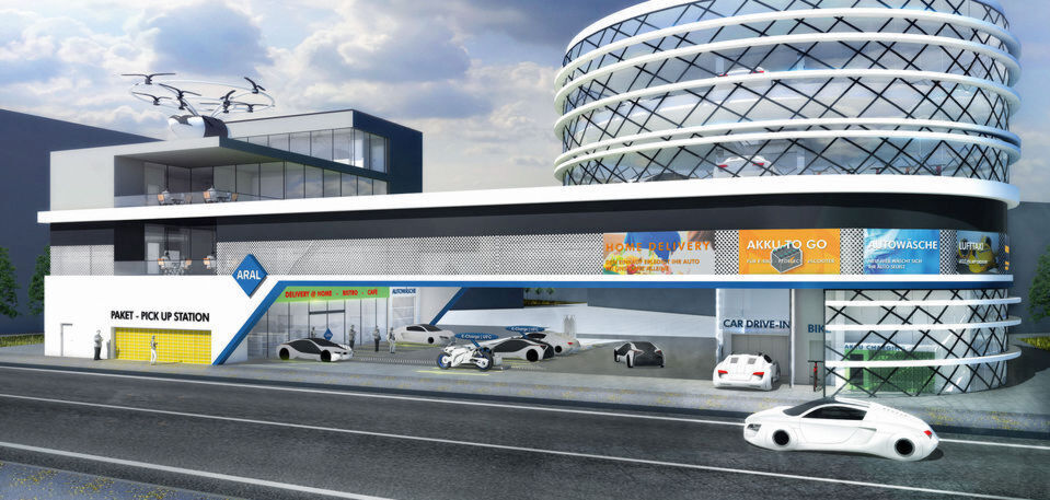 Die Tankstelle der Zukunft - so könnte sie nach einer Vision von Aral aussehen. Die Tankstelle der Zukunft - so könnte sie nach einer Vision von Aral aussehen.