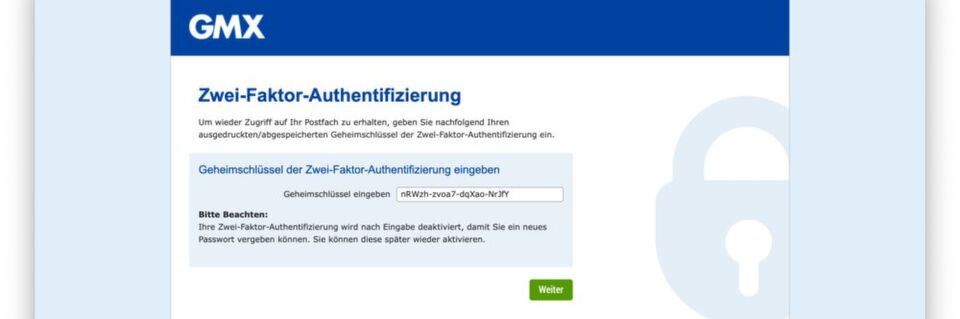 GMX führt die Zweifaktor-Authentisierung für Mail-Accounts ein. GMX führt die Zweifaktor-Authentisierung für Mail-Accounts ein.