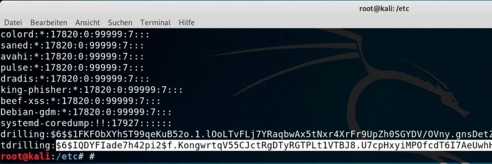 Unter Linux wird der aus dem Benutzerpasswort generierte Hash-Wert üblicherweise in der Datei /etc/shadow hinterlegt. Unter Linux wird der aus dem Benutzerpasswort generierte Hash-Wert üblicherweise in der Datei /etc/shadow hinterlegt.