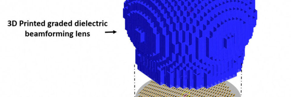 Die „Passive Beam Steering”-Lösung der University of Delaware - eine 5G-Antenne, die eine 3D-gedruckte dielektrische Gradientenlinse (Beamforming) verwendet. Die „Passive Beam Steering”-Lösung der University of Delaware - eine 5G-Antenne, die eine 3D-gedruckte dielektrische Gradientenlinse (Beamforming) verwendet.