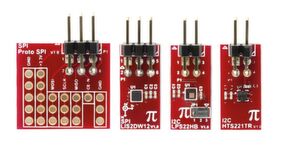 Das PROTO SPI ist eine Platine, die alle vier SPI-Leitungen, sowie VCC und GND in einem Via-Raster mit 2,54 mm enthält. Weitere Sensoren sind der LIS2DW12 als ein 3-Achsen-Beschleunigungssensor, der piezoresistive Drucksensor LPS22HB sowie der I²C-HTS221TR zum Messen von relativer Luftfeuchte und Temperatur. Das PROTO SPI ist eine Platine, die alle vier SPI-Leitungen, sowie VCC und GND in einem Via-Raster mit 2,54 mm enthält. Weitere Sensoren sind der LIS2DW12 als ein 3-Achsen-Beschleunigungssensor, der piezoresistive Drucksensor LPS22HB sowie der I²C-HTS221TR zum Messen von relativer Luftfeuchte und Temperatur.
