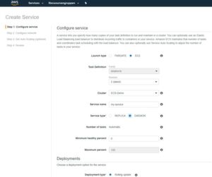 Task- und Service-Definitionen lassen sich per CLI oder in der AWS GUI erstellen. Task- und Service-Definitionen lassen sich per CLI oder in der AWS GUI erstellen.