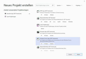 Erstellen einer neuen Anwendung in Visual Studio, die den Windows Form Designer nutzt. Erstellen einer neuen Anwendung in Visual Studio, die den Windows Form Designer nutzt.