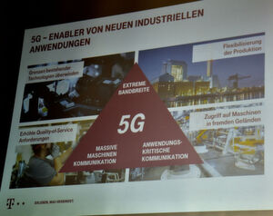 Das Dreieck mit den wichtigsten Eigenschaften von 5G wird von fast allen Akteuren im Mobilfunk benutzt. Hier eine Version von Antje Williams, Senior Vice President 5G Campus Networks bei der Deutschen Telekom. Das Dreieck mit den wichtigsten Eigenschaften von 5G wird von fast allen Akteuren im Mobilfunk benutzt. Hier eine Version von Antje Williams, Senior Vice President 5G Campus Networks bei der Deutschen Telekom.
