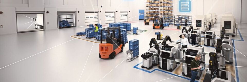Für einen sicheren Warentransport erstellt das Activeshuttle während der ersten manuell betriebenen Rundfahrt in der Fabrikumgebung mittels Laserscanner eine Referenzkarte, in der Quellen und Senkkoordinaten eingelernt und die Fahrwege angelegt werden. Für einen sicheren Warentransport erstellt das Activeshuttle während der ersten manuell betriebenen Rundfahrt in der Fabrikumgebung mittels Laserscanner eine Referenzkarte, in der Quellen und Senkkoordinaten eingelernt und die Fahrwege angelegt werden.
