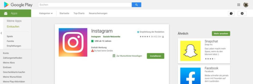 Die Gliederung von Google Play Store und Apple App Store ist weitestgehend identisch. Die Gliederung von Google Play Store und Apple App Store ist weitestgehend identisch.
