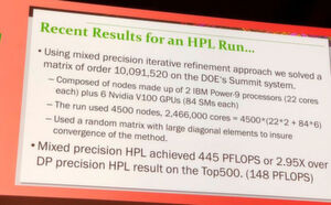 So wurde im Juni 2019 der HPLinpack-Benchmark auf dem „Summit“-System ausgeführt. Das Bild stammt von der diesjährigen Supercomputing Conference in Frankfurt am Main. So wurde im Juni 2019 der HPLinpack-Benchmark auf dem „Summit“-System ausgeführt. Das Bild stammt von der diesjährigen Supercomputing Conference in Frankfurt am Main.
