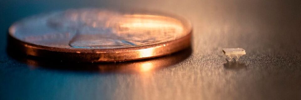 Ein Mikro-Bot im Größenvergleich zu einem US-Penny. Der Winzling ist gerade einmal zwei Millimeter lang. Ein Mikro-Bot im Größenvergleich zu einem US-Penny. Der Winzling ist gerade einmal zwei Millimeter lang.