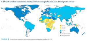 Die Karte zeigt, wie viel Prozent der Landesbevölkerung eine Grundversorgung mit Trinkwasser haben. Die Karte zeigt, wie viel Prozent der Landesbevölkerung eine Grundversorgung mit Trinkwasser haben.