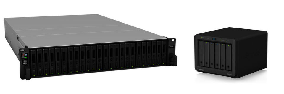 Die Flashstation FS6400 mit Platz für bis zu 24 SAS- oder SATA-SSDs ist das neue Paradepferd im Synology-Programm. Die kompakte DS620slim bringt sechs 2,5-Zoll-Laufwerke auf minimalem Platz unter. Die Flashstation FS6400 mit Platz für bis zu 24 SAS- oder SATA-SSDs ist das neue Paradepferd im Synology-Programm. Die kompakte DS620slim bringt sechs 2,5-Zoll-Laufwerke auf minimalem Platz unter.