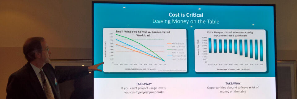 Scott Feuless erklärt anlässlich eines TBM-Anwendertreffens in Frankfurt das knifflige Thema Cloud-Kosten. Scott Feuless erklärt anlässlich eines TBM-Anwendertreffens in Frankfurt das knifflige Thema Cloud-Kosten.