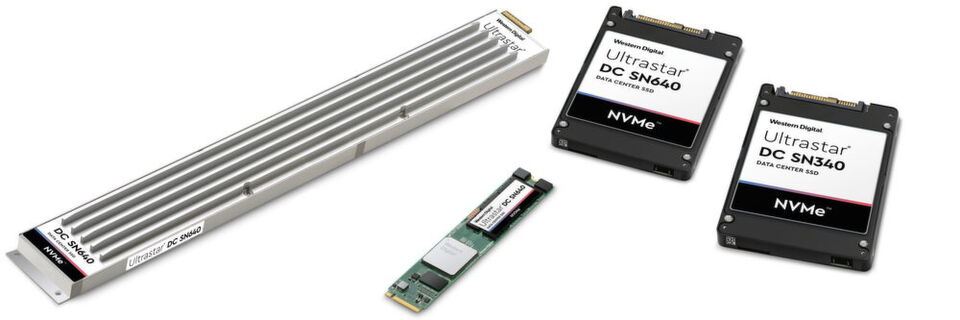 Die NVMe-Datacenter-SSDs der Ultrastar-DC-SN640-Familie kommen in drei verschiedenen Formfaktoren, die Ultrastar DC SN340 nur als 2,5-Zoll-U.2-Laufwerk. Die NVMe-Datacenter-SSDs der Ultrastar-DC-SN640-Familie kommen in drei verschiedenen Formfaktoren, die Ultrastar DC SN340 nur als 2,5-Zoll-U.2-Laufwerk.