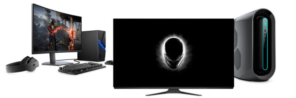 Zu Dells Neuheiten auf der Gamecom gehört ein 55-Zoll-OLED-Display und ein Aurora-Desktop-PC mit Alienware-Brand, sowie der G5 Desktop mit Dell-Logo. Zu Dells Neuheiten auf der Gamecom gehört ein 55-Zoll-OLED-Display und ein Aurora-Desktop-PC mit Alienware-Brand, sowie der G5 Desktop mit Dell-Logo.