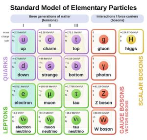 Im Standardmodell der Physik gibt es Fermionen (Materie) und Bosonen (Kraftüberträger). Die Materie, die wir aus dem Alltag kennen, ist lediglich aus Up- und Down-Quarks sowie Elektronen aufgebaut (hellblau hinterlegt). Im Standardmodell der Physik gibt es Fermionen (Materie) und Bosonen (Kraftüberträger). Die Materie, die wir aus dem Alltag kennen, ist lediglich aus Up- und Down-Quarks sowie Elektronen aufgebaut (hellblau hinterlegt).