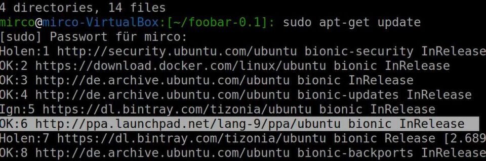 Das PPA im Log vom apt-get-update-Befehl. Das PPA im Log vom apt-get-update-Befehl.