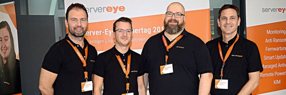 Die Köpfe hinter Server-Eye (v. l.): Stefan Klüner (Vertriebsleitung), Kim Schneider, Andreas Behr (beide leitende Entwickler) und Michael Krämer (Geschäftsführer Krämer IT Solutions) Die Köpfe hinter Server-Eye (v. l.): Stefan Klüner (Vertriebsleitung), Kim Schneider, Andreas Behr (beide leitende Entwickler) und Michael Krämer (Geschäftsführer Krämer IT Solutions)