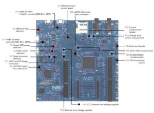 Abbildung 4: Das um einen LPC55S69-Dual-Core-Mikrocontroller herum aufgebaute Evaluierungskit LPC55S69-EVK von NXP Semiconductors bietet mehrere Jumper und Steckleisten, die den Entwicklern die problemlose Vorbereitung verschiedener Konfigurationen und die Untersuchung von Leistungsdetails wie beispielsweise des Stromverbrauchs des Mikrocontrollers ermöglichen. Abbildung 4: Das um einen LPC55S69-Dual-Core-Mikrocontroller herum aufgebaute Evaluierungskit LPC55S69-EVK von NXP Semiconductors bietet mehrere Jumper und Steckleisten, die den Entwicklern die problemlose Vorbereitung verschiedener Konfigurationen und die Untersuchung von Leistungsdetails wie beispielsweise des Stromverbrauchs des Mikrocontrollers ermöglichen.