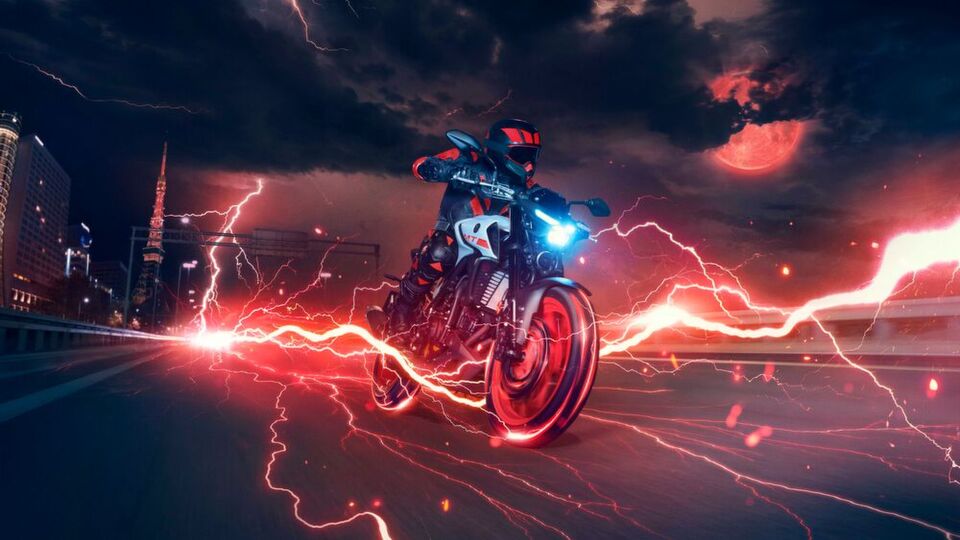 Die neue Yamaha MT-03 setzt auf ein aggressives Äußeres im Stil der größeren Schwestermodelle. Die neue Yamaha MT-03 setzt auf ein aggressives Äußeres im Stil der größeren Schwestermodelle.