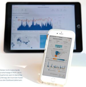 Bei mobilen Geräten sollte an eine Anzeige im Hoch- wie im Querformat gedacht werden, damit Betrachter unterwegs den maximalen Nutzen aus dem Dashboard ziehen können. Bei mobilen Geräten sollte an eine Anzeige im Hoch- wie im Querformat gedacht werden, damit Betrachter unterwegs den maximalen Nutzen aus dem Dashboard ziehen können.