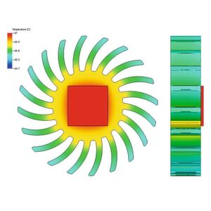 Bild 1: Mittels thermischer Simulation können Kühlkörper, aber auch komplette Entwärmunsgmethoden exakt analysiert und optimiert werden. Bild 1: Mittels thermischer Simulation können Kühlkörper, aber auch komplette Entwärmunsgmethoden exakt analysiert und optimiert werden.
