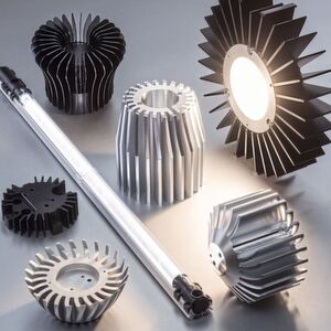 Bild 2: LED-Kühlkörper in runder Formgebung und deren Vollkern zur LED-Aufnahme er-
möglichen die direkte Integration von LED-Modulen. Bild 2: LED-Kühlkörper in runder Formgebung und deren Vollkern zur LED-Aufnahme er-
möglichen die direkte Integration von LED-Modulen.