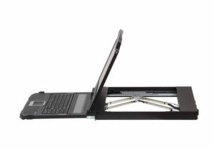 Das so genannte Dual Rail Design ermöglicht einen unabhängigen Betrieb von LCD-Monitor und Tastatur/Touchpad-Modulen. Das Device ist mit einer Konsolensperre ausgestattet. Das so genannte Dual Rail Design ermöglicht einen unabhängigen Betrieb von LCD-Monitor und Tastatur/Touchpad-Modulen. Das Device ist mit einer Konsolensperre ausgestattet.