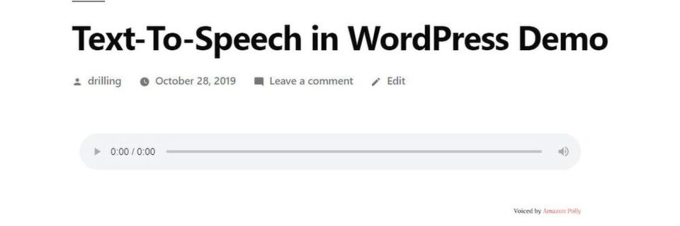 Nach der Integration von Polly findet sich auf der Webseite ein kleiner Audioplayer. Nach der Integration von Polly findet sich auf der Webseite ein kleiner Audioplayer.