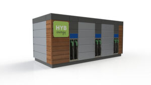 Die Batterie eines Moduls von Hyb-Energy mit drei Ladeanschlüssen soll bis zu 500 Kilowattstunden speichern können. Die Batterie eines Moduls von Hyb-Energy mit drei Ladeanschlüssen soll bis zu 500 Kilowattstunden speichern können.