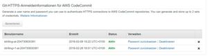 Git-Anmeldeinformationen lassen sich im AWS Identity- und Access-Management generieren. Git-Anmeldeinformationen lassen sich im AWS Identity- und Access-Management generieren.