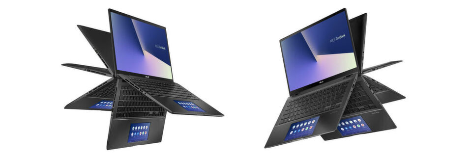 Die beiden Asus-Convertibles Zenbook Flip 14 und Flip 15 sind optional mit Screenpad 3.0 lieferbar. Hier dient ein zusätzliches Touch-Display als Touchpad oder als zweiter Screen für Zusatzfunktionen. Die beiden Asus-Convertibles Zenbook Flip 14 und Flip 15 sind optional mit Screenpad 3.0 lieferbar. Hier dient ein zusätzliches Touch-Display als Touchpad oder als zweiter Screen für Zusatzfunktionen.