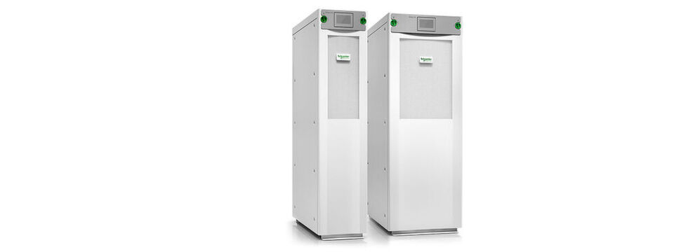 Die neuen dreiphasigen Doppelwandler-Modelle von Schneider Electric sind für den Betrieb mit externen Batterieschränken vorgesehen. Die neuen dreiphasigen Doppelwandler-Modelle von Schneider Electric sind für den Betrieb mit externen Batterieschränken vorgesehen.