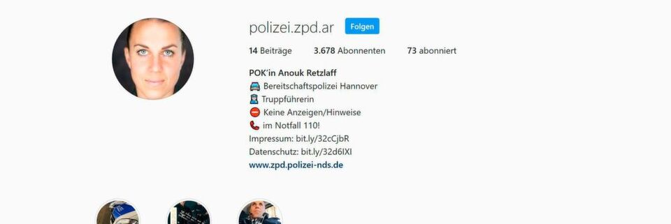 Instagram-Profil einer niedersächsischen Polizistin Instagram-Profil einer niedersächsischen Polizistin