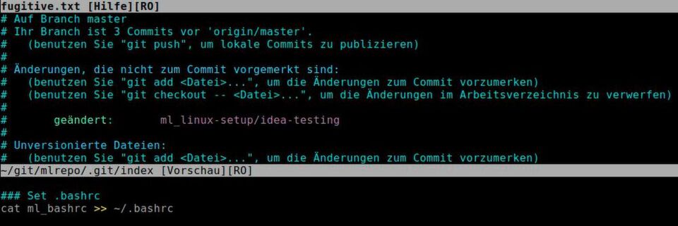 Mit Vim-Fugitive lassen sich Git-Änderungen direkt aus dem Vim-Editor heraus vornehmen. Mit Vim-Fugitive lassen sich Git-Änderungen direkt aus dem Vim-Editor heraus vornehmen.