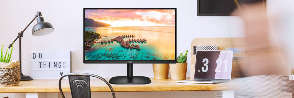 Die drei günstigen Displays aus der B2-Serie von AOC liefern die Full-HD-Auflösung auf 22, 24 oder 27 Zoll. Alle drei Monitore schaffen eine Bildwiederholrate von 75 Hz. Die drei günstigen Displays aus der B2-Serie von AOC liefern die Full-HD-Auflösung auf 22, 24 oder 27 Zoll. Alle drei Monitore schaffen eine Bildwiederholrate von 75 Hz.