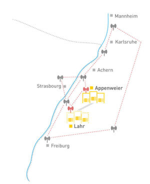 Die Rechenzentren der „Baden Cloud“ sind in die georedundante Netzwerkinfrastruktur in der Region eingebunden. Zur Absicherung der Verfügbarkeit dient das unternehmenseigene Richtfunknetz der Link2air GmbH. Die Rechenzentren der „Baden Cloud“ sind in die georedundante Netzwerkinfrastruktur in der Region eingebunden. Zur Absicherung der Verfügbarkeit dient das unternehmenseigene Richtfunknetz der Link2air GmbH.