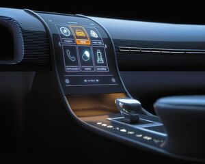 Gedruckte Elektronik im Auto: Animation eines geschwungenen Displays als Human Machine Interface. Gedruckte Elektronik im Auto: Animation eines geschwungenen Displays als Human Machine Interface.