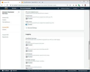 Deaktiviert man den öffentlichen Zugriff, empfängt der Kubernetes-API-Server des Clusters nur Anfragen aus der zugehörigen Virtual Private Cloud. Deaktiviert man den öffentlichen Zugriff, empfängt der Kubernetes-API-Server des Clusters nur Anfragen aus der zugehörigen Virtual Private Cloud.