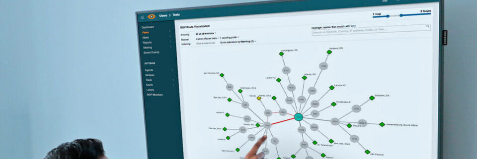 BGP Route Monitoring mit ThousandEyes (BGP steht für Border Gateway Protocol). BGP Route Monitoring mit ThousandEyes (BGP steht für Border Gateway Protocol).