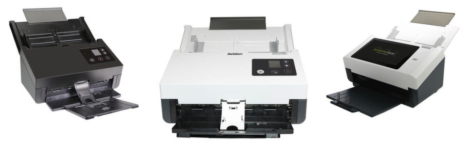 Scanner-Trio von Avision: Links der 70-Seiten A4-Scanner AD370 und in der Mitte der brandneue AD345/N mit bis zu 60 Seiten pro Minute. Rechts die „Scannerbox. Mandant connect“ vom Systemhaus Page One auf Basis des Avision AN240W. Scanner-Trio von Avision: Links der 70-Seiten A4-Scanner AD370 und in der Mitte der brandneue AD345/N mit bis zu 60 Seiten pro Minute. Rechts die „Scannerbox. Mandant connect“ vom Systemhaus Page One auf Basis des Avision AN240W.