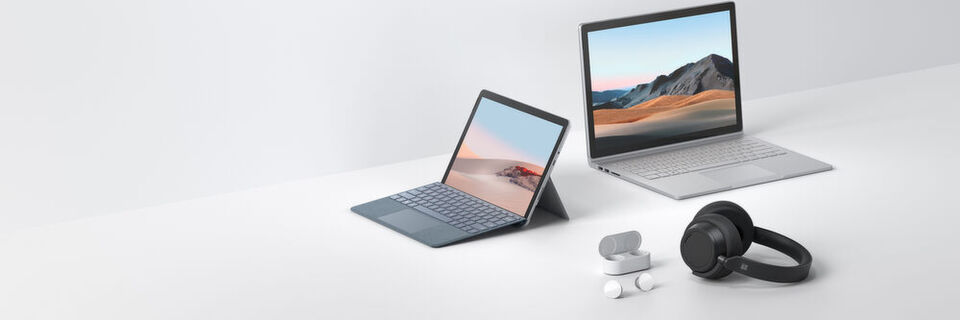 Microsofts Frühjahrskollektion: Surface Go 2 mit 10,5-Zoll-Display, Surface Book 3 mit Ice-Lake-CPU und optionaler Nvidia-Quadro-GPU, Surface Headphones 2 und die Surface Earbuds. Microsofts Frühjahrskollektion: Surface Go 2 mit 10,5-Zoll-Display, Surface Book 3 mit Ice-Lake-CPU und optionaler Nvidia-Quadro-GPU, Surface Headphones 2 und die Surface Earbuds.