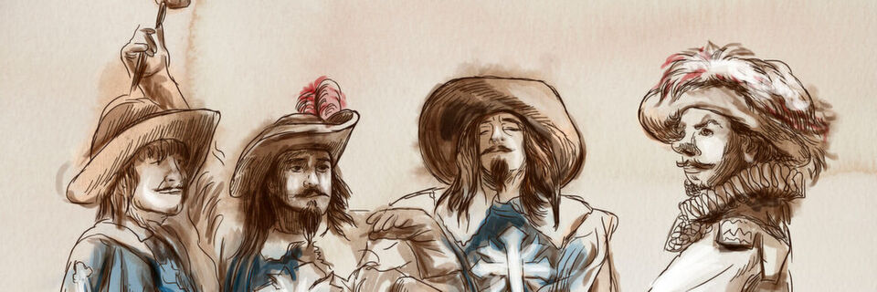 D'Artagnan und die drei Musketiere Athos, Porthos und Aramis sind die Helden von Alexandre Dumas´ Roman. D'Artagnan und die drei Musketiere Athos, Porthos und Aramis sind die Helden von Alexandre Dumas´ Roman.