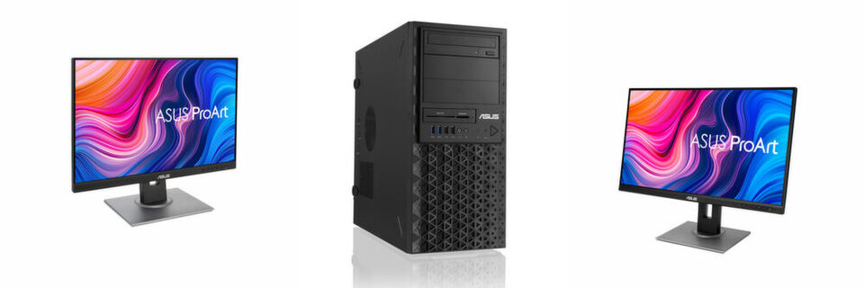 Günstige Profi-Hardware von Asus: Die Barebone-Workstation Pro E500 G6 für Intels Xeon-W-1200-Prozessoren und die beiden kalibrierten 19:10-Monitore Proart PA248QV und PA278QV. Günstige Profi-Hardware von Asus: Die Barebone-Workstation Pro E500 G6 für Intels Xeon-W-1200-Prozessoren und die beiden kalibrierten 19:10-Monitore Proart PA248QV und PA278QV.