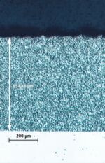 Bild 4: Kennzeichnend für die Verschleißschutzschicht Nicabor (Mitte) ist der hohe Anteil an fein verteilten Borkarbidpartikeln in der duktilen Nickelmatrix. 