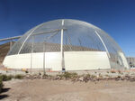 The foundation accomodates a 9 metre change in elevation over 140 metres and is fitted to the terrain. 
