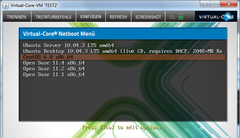 Installation von Virtual Core remote, per Netboot – für einige Linux-Systeme ist überhaupt kein Boot-Medium erforderlich. (Bild: Thomas Bär) Installation von Virtual Core remote, per Netboot – für einige Linux-Systeme ist überhaupt kein Boot-Medium erforderlich. (Bild: Thomas Bär)