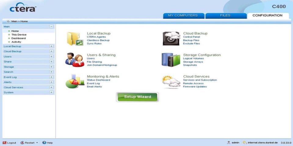 Ein Vorteil des kombinierten Hybrid-Speicher- und Sicherungssystems ist der Zugang über ein zentrales, übersichtliches Webportal. Dadurch wird die Administration der verschiedenen Bereiche erleichtert sowie der Personal- und Kostenaufwand reduziert. (Quelle: Dunkel) Ein Vorteil des kombinierten Hybrid-Speicher- und Sicherungssystems ist der Zugang über ein zentrales, übersichtliches Webportal. Dadurch wird die Administration der verschiedenen Bereiche erleichtert sowie der Personal- und Kostenaufwand reduziert. (Quelle: Dunkel)