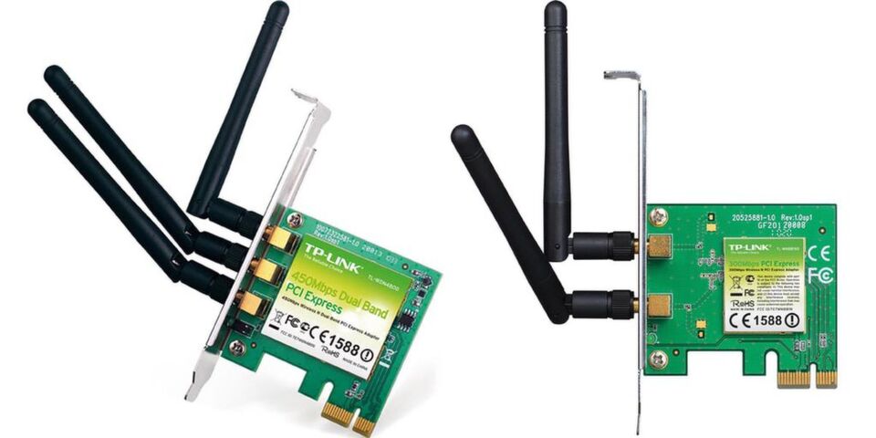 TP-Link bietet die PCI-Express-WLAN-Adapter TL-WDN4800 (links) und TL-WN881ND (rechts) für den Einsatz in Windows-PCs an. TP-Link bietet die PCI-Express-WLAN-Adapter TL-WDN4800 (links) und TL-WN881ND (rechts) für den Einsatz in Windows-PCs an.