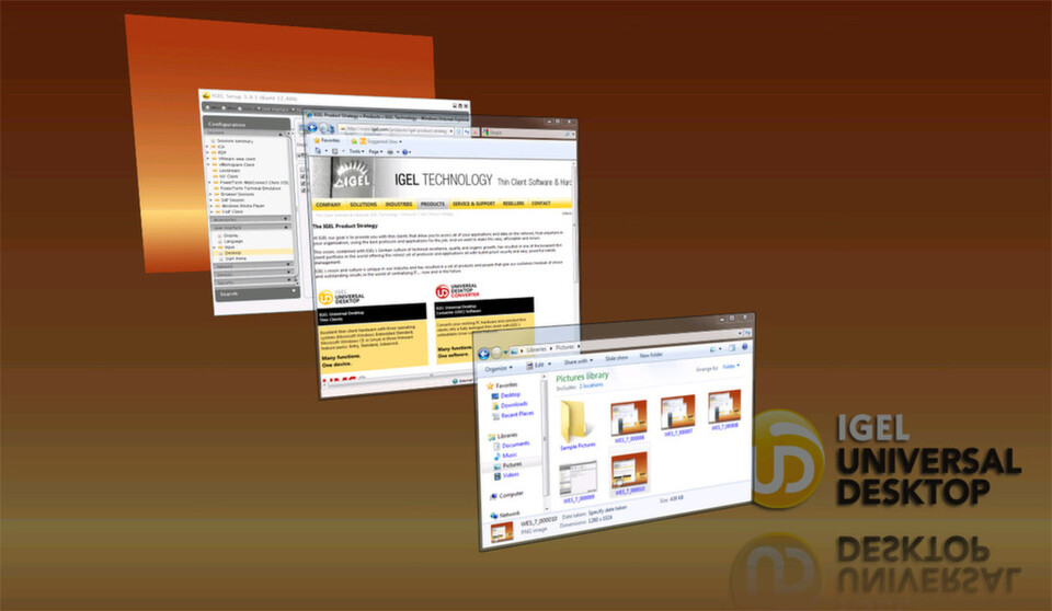 Die Windows-basierten Igel-Modelle beinhalten seit Ende 2011 den Software-Client für VMware View 5. Das ermöglichst eine 3D- und Aero-Darstellung über Wide Area Networks. Die Windows-basierten Igel-Modelle beinhalten seit Ende 2011 den Software-Client für VMware View 5. Das ermöglichst eine 3D- und Aero-Darstellung über Wide Area Networks.