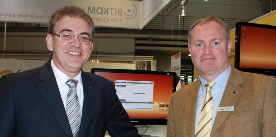 Igel-Manager Dirk Dördelmann (links) und Frank Lampe: „Cloud“-Pioniere haben angesichts des Cloud-Hypes gut lachen. Igel-Manager Dirk Dördelmann (links) und Frank Lampe: „Cloud“-Pioniere haben angesichts des Cloud-Hypes gut lachen.