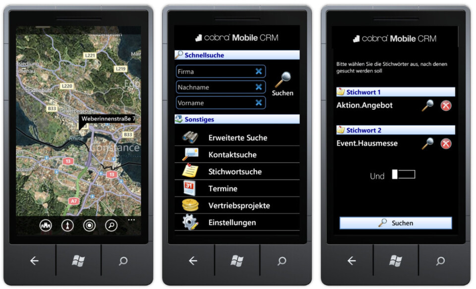 Nutzer von Mobiltelefonen mit Windows-Betriebssystem müssen in nichts nachstehen: Mit Cobra Mobile Windows Phone 7 können sie ihr CRM-System auch von unterwegs auf dem neuesten Stand halten. Nutzer von Mobiltelefonen mit Windows-Betriebssystem müssen in nichts nachstehen: Mit Cobra Mobile Windows Phone 7 können sie ihr CRM-System auch von unterwegs auf dem neuesten Stand halten.
